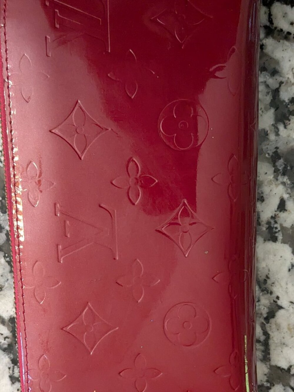 LV Women's  Vernis Patent Leather Monogram Zip Around Red Wallet